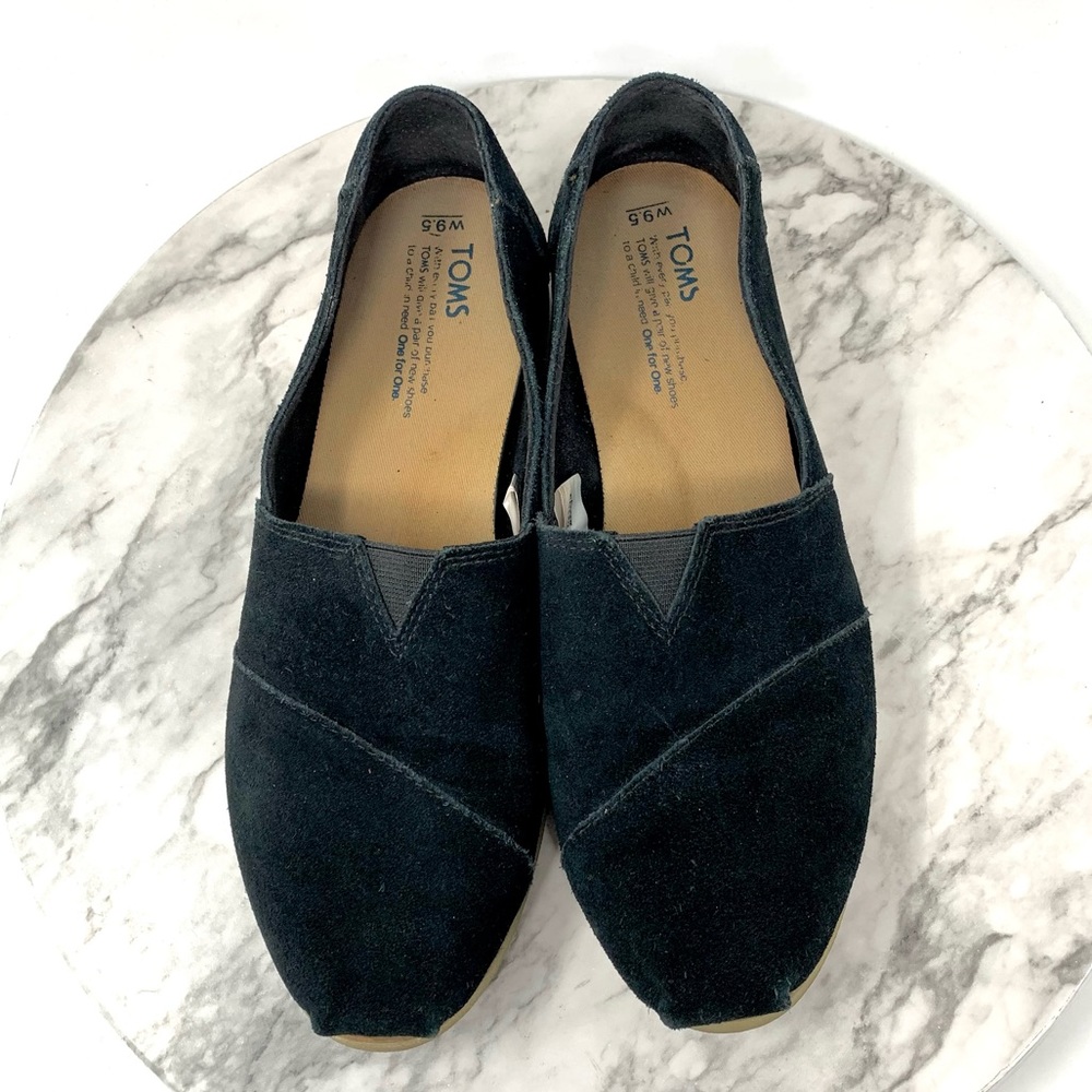 Toms Alpergata Black Suede Slip On Casual Flats 9.5 Classic Preppy Minimalist - Picture 7 of 13